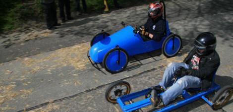 The decommissioned pedal cart on the right has raced at national level